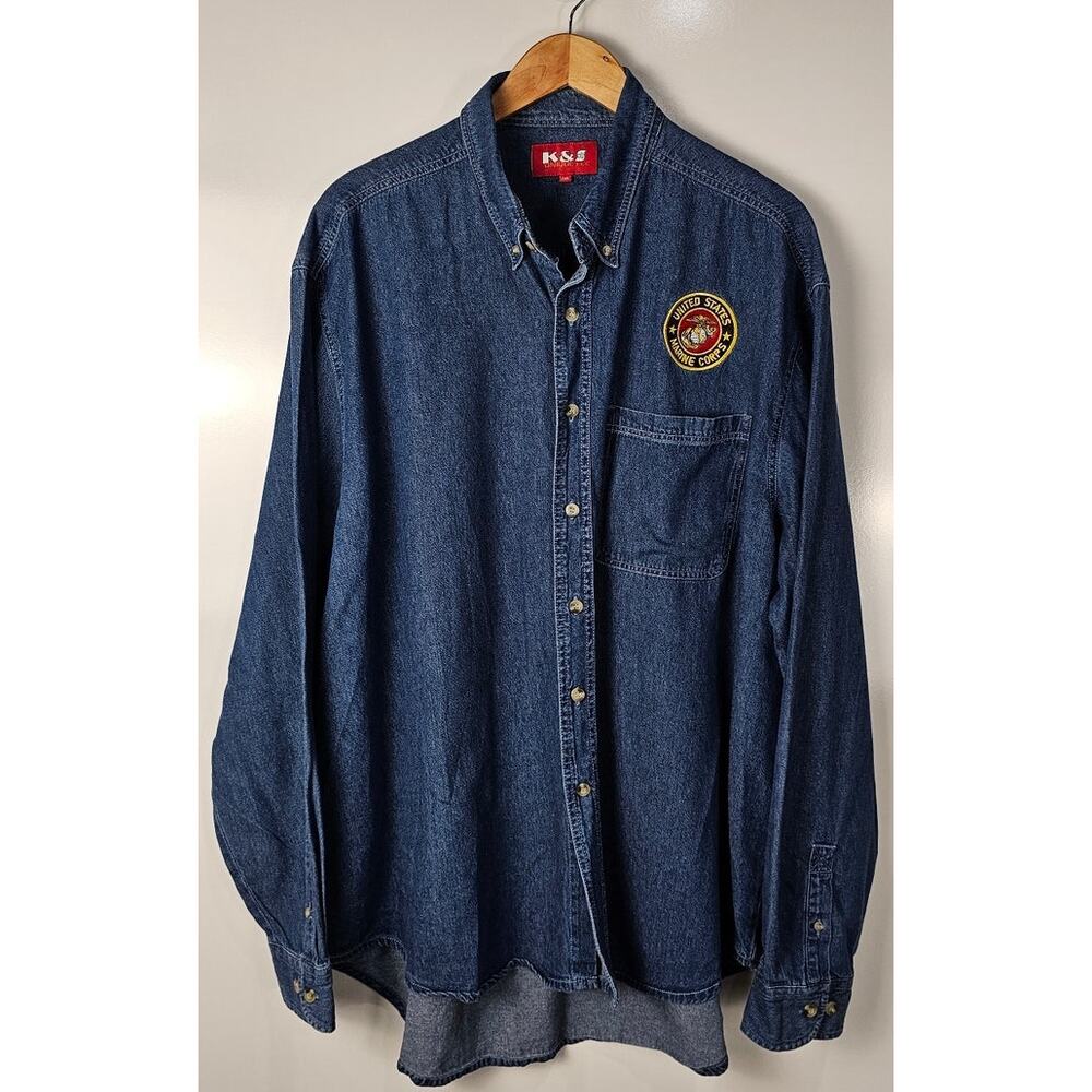 K & S Denim Marines Button Down Shirt Mens Size 2XL